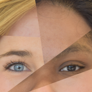 Image showing an amalgamation of faces with different eye, skin, and hair colors.